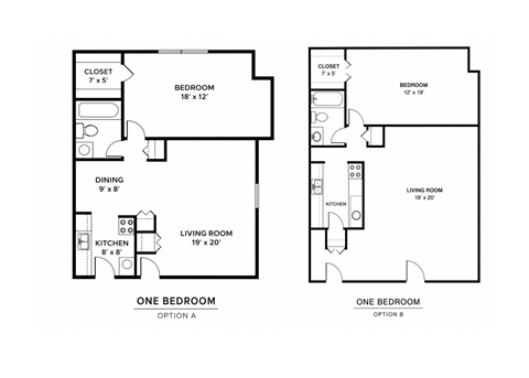 Floor plan for 1 bed, 1 bath, 687 sqft